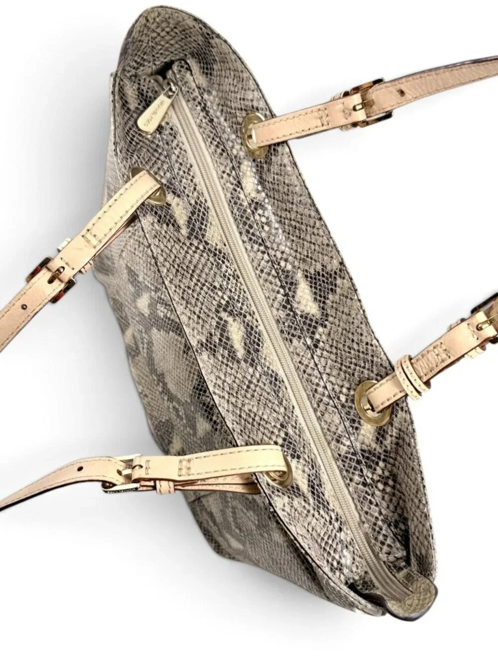 Michael Kors Jet Set Python Embossed Leather Tote Bag - Gray Taupe Neutral
